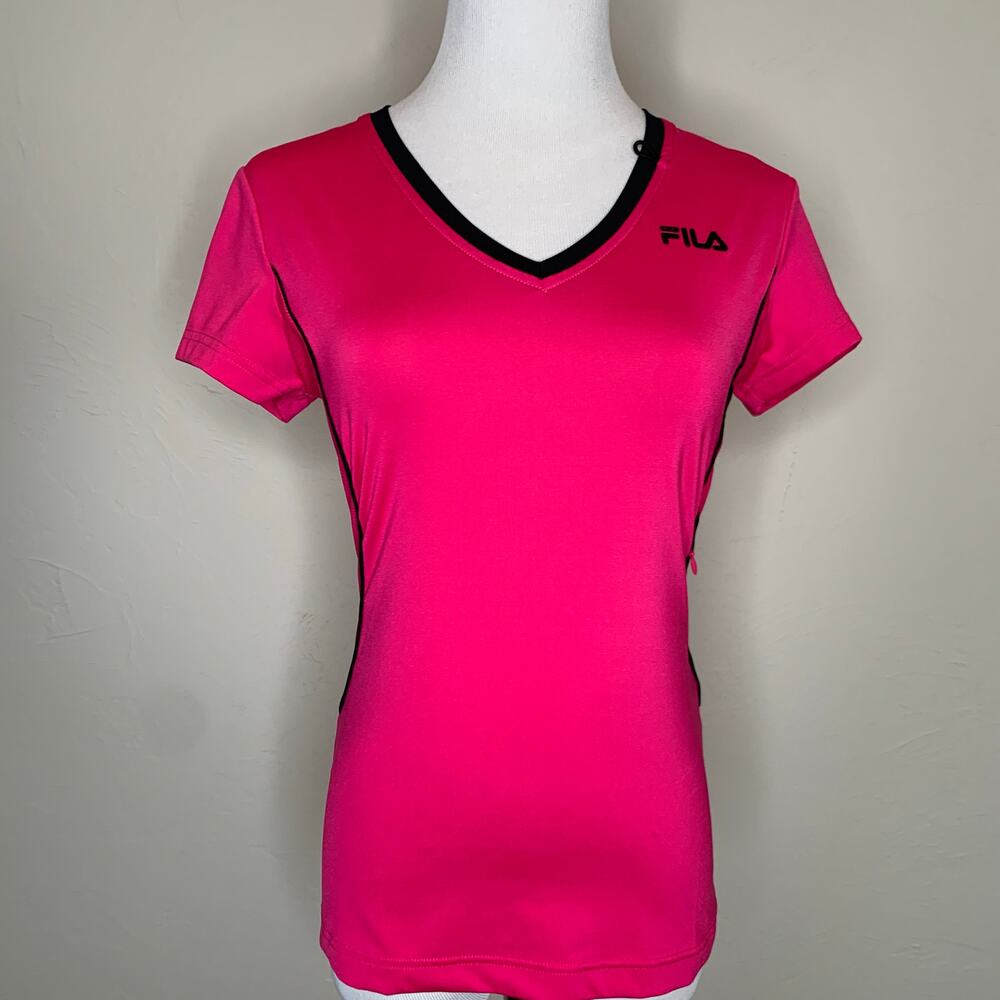 FILA Pink Black Trim Short Sleeve Workout Shirt Sz XS